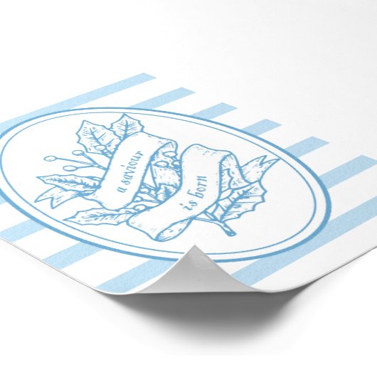 A Saviour Is Born Blue Holly Christmas Poster ポスター (角)