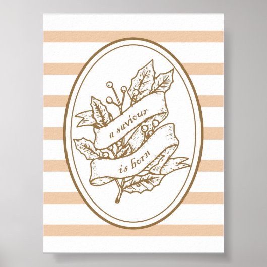 A Saviour Is Born Neutral Holly Banner Christmas ポスター (正面)