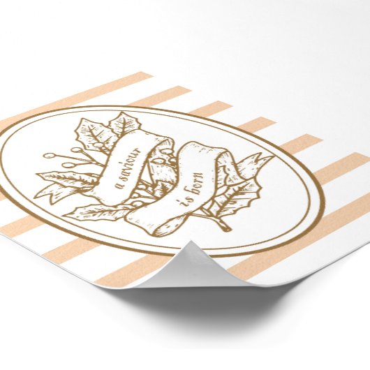 A Saviour Is Born Neutral Holly Banner Christmas  ポスター (角)