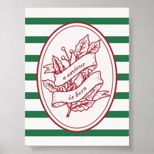 A Saviour Is Born Red Holly Banner Christmas  ポスター (正面)