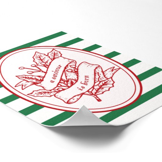 A Saviour Is Born Red Holly Banner Christmas  ポスター (角)