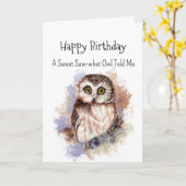 A Saw Whet Owl Personality Birthday Fun Bird カード (黄色い花)
