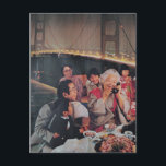 A Scenic Dinner at the Bridge at Night Postcard ポストカード<br><div class="desc">A collage made and photographed by Angelandspot in the year 2026 with vintage images from a magazine of a family eating dinner and a bridge at night</div>