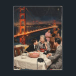A Scenic Dinner at the Bridge Mixed Media ポストカード<br><div class="desc">A collage made and photographed by Angelandspot in the year 2026 with vintage images from a magazine of a family eating dinner and a bridge and then turned into an illustration with an AI art generator</div>