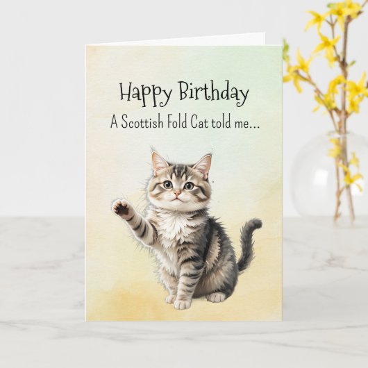 A Scottish Fold Cat Personality Birthday  Animal カード (黄色い花)