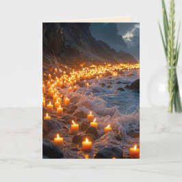 A sea of candlelight on the beach, Condolence Card カード