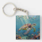 A Sea Turtle and Sun Rays in the Ocean Blue キーホルダー (正面)