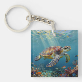 A Sea Turtle and Sun Rays in the Ocean Blue キーホルダー