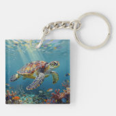 A Sea Turtle and Sun Rays in the Ocean Blue キーホルダー (裏面)