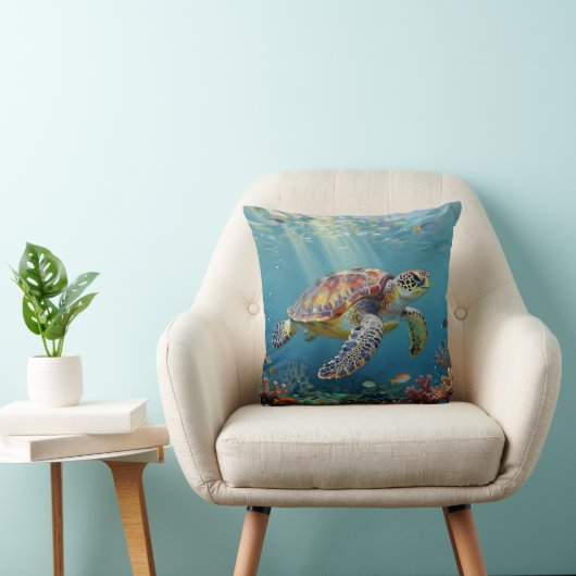 A Sea Turtle and Sun Rays in the Ocean Blue クッション (椅子)
