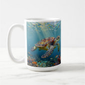A Sea Turtle and Sun Rays in the Ocean Blue コーヒーマグカップ (左)