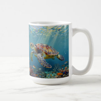 A Sea Turtle and Sun Rays in the Ocean Blue コーヒーマグカップ