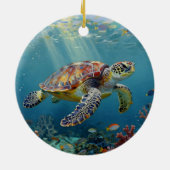 A Sea Turtle and Sun Rays in the Ocean Blue セラミックオーナメント (裏面)