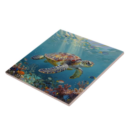 A Sea Turtle and Sun Rays in the Ocean Blue タイル (側面)