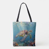 A Sea Turtle and Sun Rays in the Ocean Blue トートバッグ (裏面)