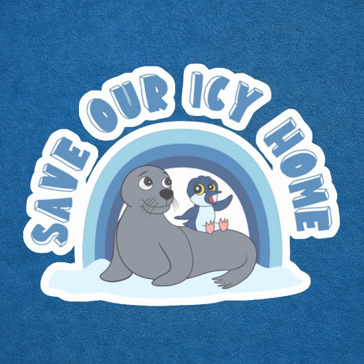 A seal and a penguin "Save Our Icy World" cartoon シール