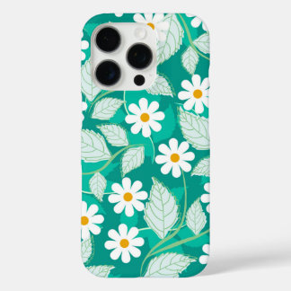 A seamless floral pattern features white daisies iPhone 16 proケース