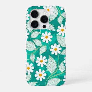 A seamless floral pattern features white daisies iPhone 16 proケース