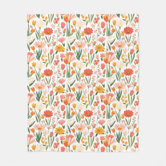  A seamless pattern of spring flowers  フリースブランケット (正面)
