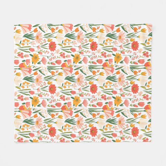  A seamless pattern of spring flowers  フリースブランケット (正面(横))