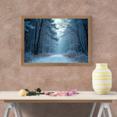 A Serene Path Through a Snow-Covered Forest ポスター