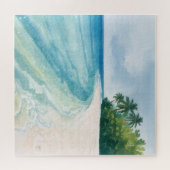 A Serene Tropical Beach in Watercolor ジグソーパズル (横)