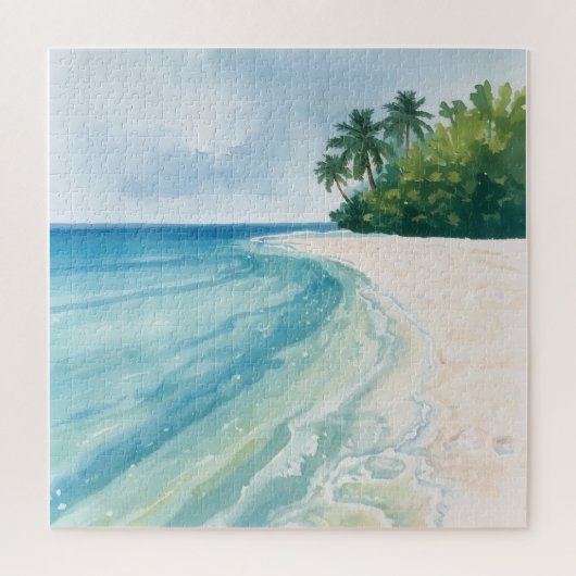 A Serene Tropical Beach in Watercolor ジグソーパズル (縦)
