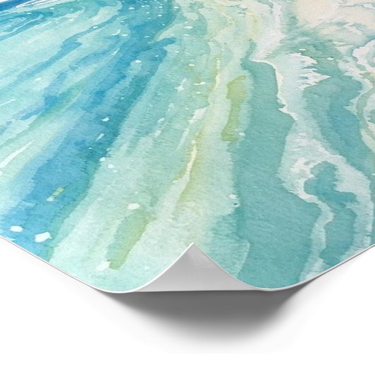 A Serene Tropical Beach in Watercolor ポスター (角)