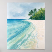 A Serene Tropical Beach in Watercolor ポスター (正面)