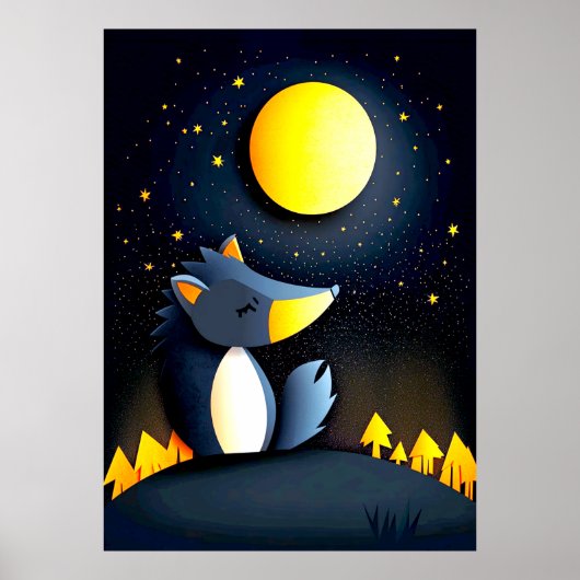 A serene wolf rests on a hill ポスター (正面)