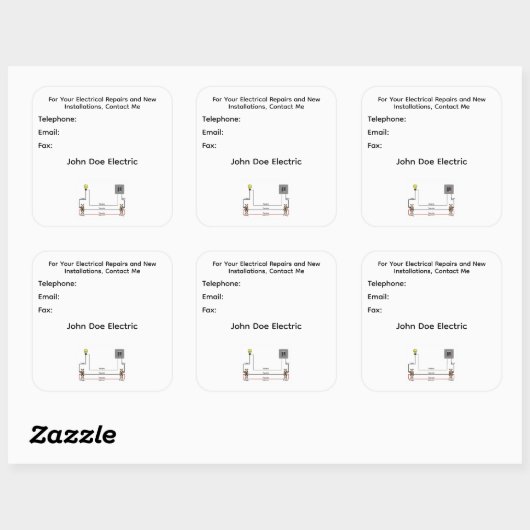 A Sheet of Six Stickers for Electrician's Clients スクエアシール (シート)