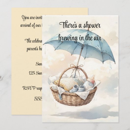 A Shower is Brewing Baby Digital Download Invite 招待状 (正面/裏面)