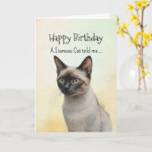 A Siamese Cat Personality Birthday Fun Animal カード (黄色い花)