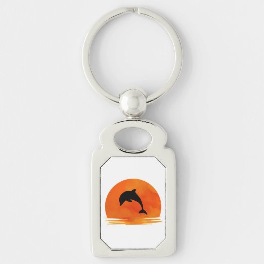 A Silhouette of a Jumping Dolphin on keychain. キーホルダー (正面)