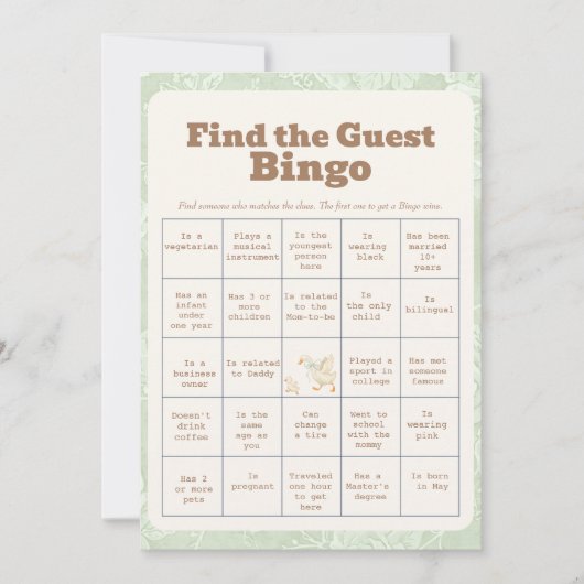 A SIlly Goose Green Find The Guest Bingo Card 招待状 (正面)