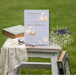 A Silly Goose is Almost Loose Blue Baby Shower 招待状