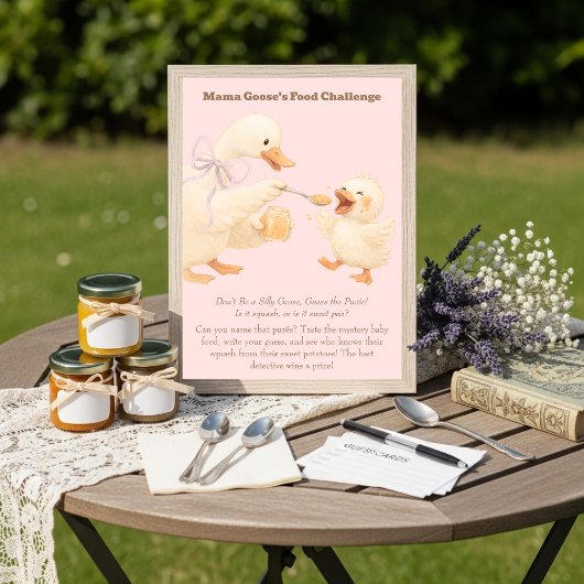 A silly Goose Pink Baby Food Challenge Game Sign 招待状