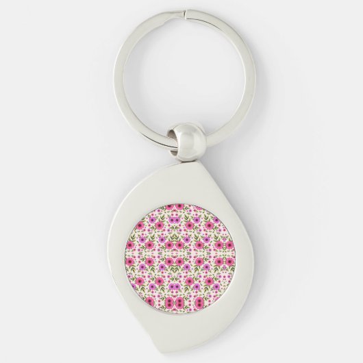 A silver teardrop keychain with a round pink キーホルダー (正面)
