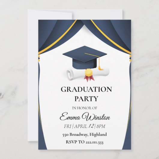 A simple graduation ceremony with four photographs 招待状 (正面)