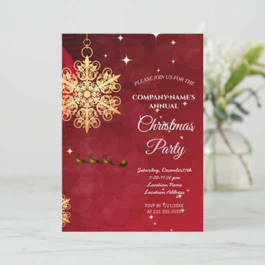 A simple red elegant Christmas party invitation  招待状 (スタンド正面)