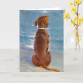 A sitting brown dog by P.S. Kroyer カード (黄色い花)