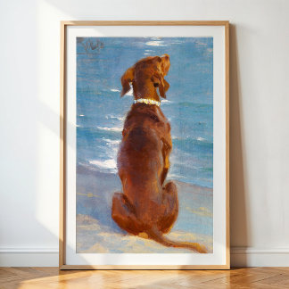 A sitting brown dog by P.S. Kroyer ポスター