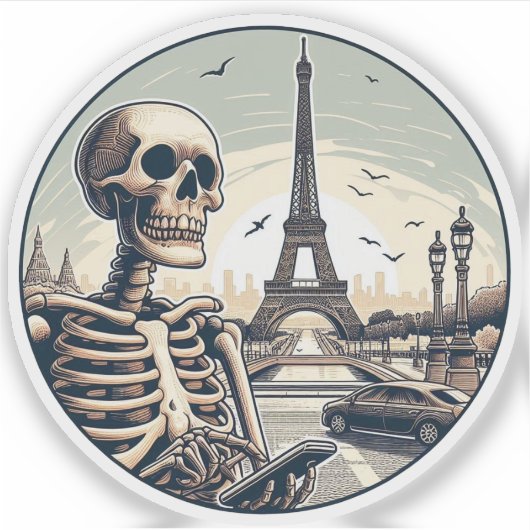 A skeleton businessman in Paris シール (正面)