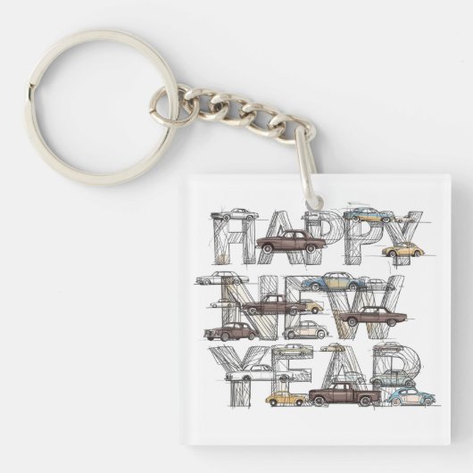 a smart happy new year design for cars lovers キーホルダー (正面)