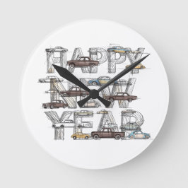 a smart happy new year design for cars lovers ラウンド壁時計