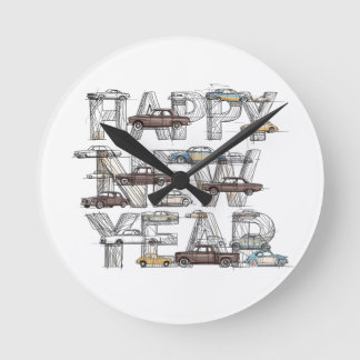 a smart happy new year design for cars lovers  ラウンド壁時計