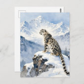 A Snow Leopard on a Snowy Mountain Peak ポストカード (正面/裏面)