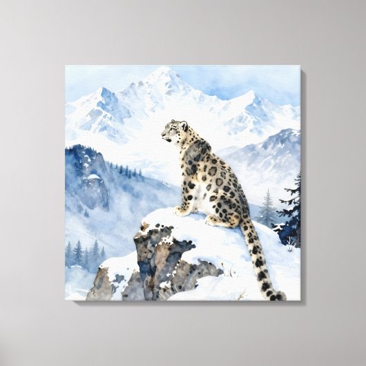 A Snow Leopard on Snowy Peak キャンバスプリント (正面)