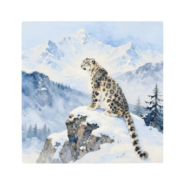 A Snow Leopard on Snowy Peak メタルプリント (正面)