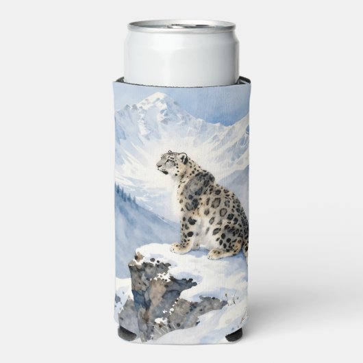 A Snow Leopard on Snowy Peak Personalized スリム缶クーラー (Seltzer正面)